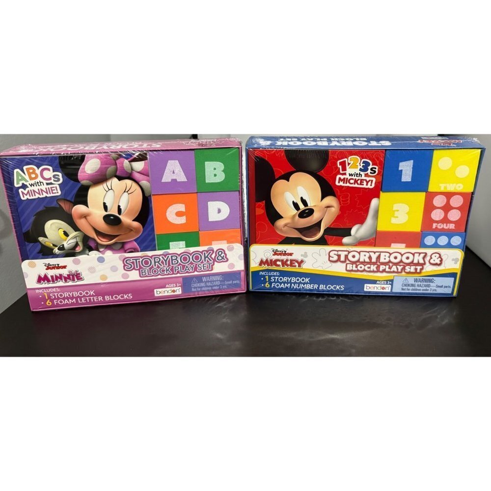123's With Mickey Mouse & ABC's with Minnie Mouse Blocks and Book Set - Picture 1 of 5